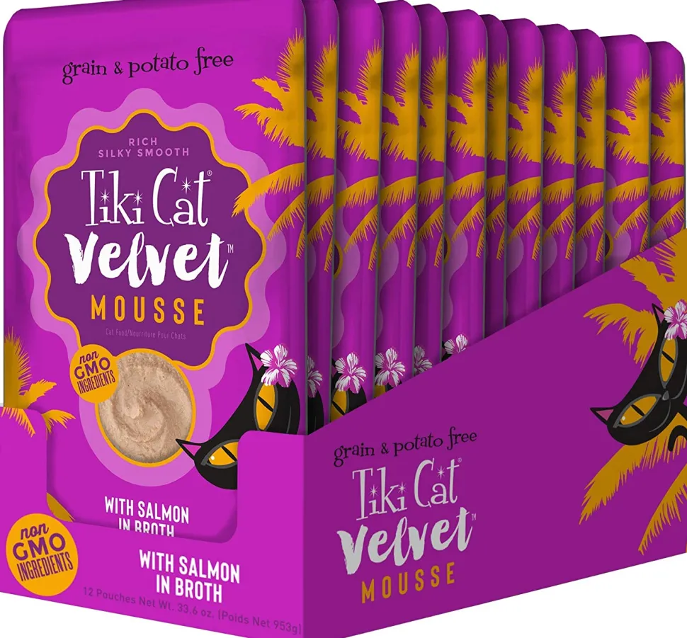 Tiki Cat Velvet Mousse Salmon Cat Food in Pouches - 2.8 oz Pouches - Case of 12