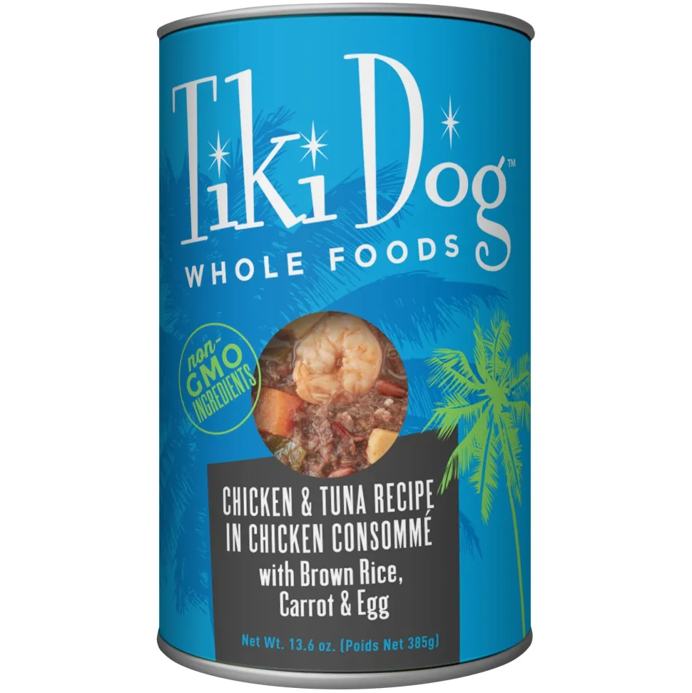Tiki Dog Luau Chicken & Tuna in Chicken Consomme with Brown Rice Carrots & Egg Whole Wet Dog Food - 13.6 oz Can - Case of 12