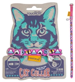 Touchcat Bell-Chime Designer Rubberized Cat Collar w/ Stainless Steel Hooks