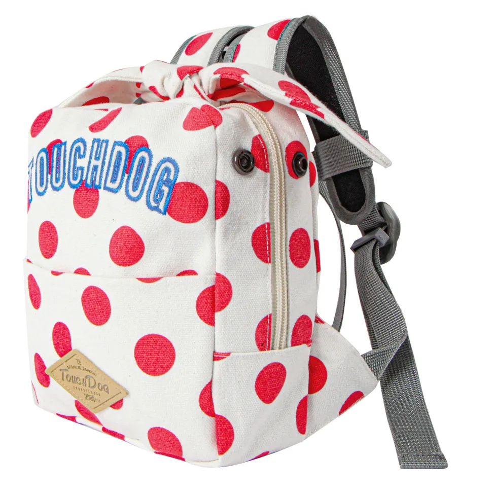 Touchdog ® Polka Dot Large Pocketed Zippered Duffle Dog Backpack and Harness
