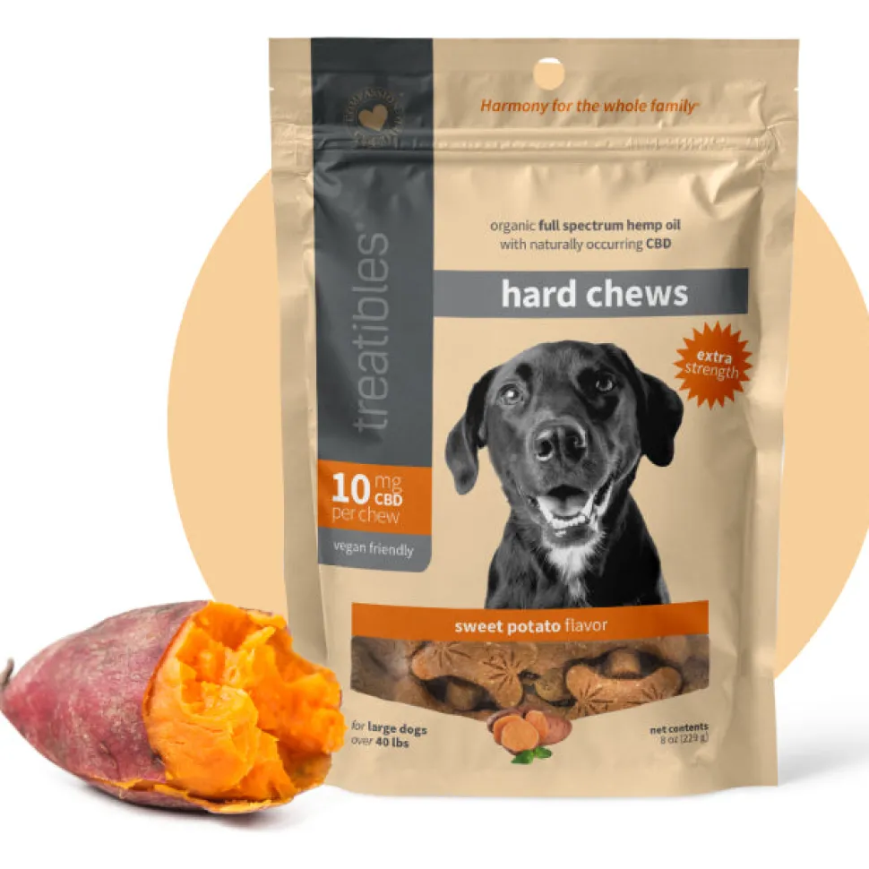 Treatibles Full Size Large GF Sweet Potato Extra Strength Hard Chews 10mg (45 ct) Hard Chew Dog Supplements - 8 oz Bag