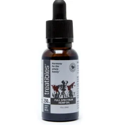 Treatibles Full Spectrum Hemp Oil Dropper Bottle 250mg Dog and Cat Health Supplements - 1 fl oz Dropper