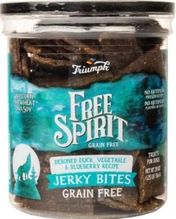 Triumph Grain-Free Spirit Deboned Duck, Pea, Blueberry Jerky Bites Jerky Dog Treats - 20 oz - Case of 6