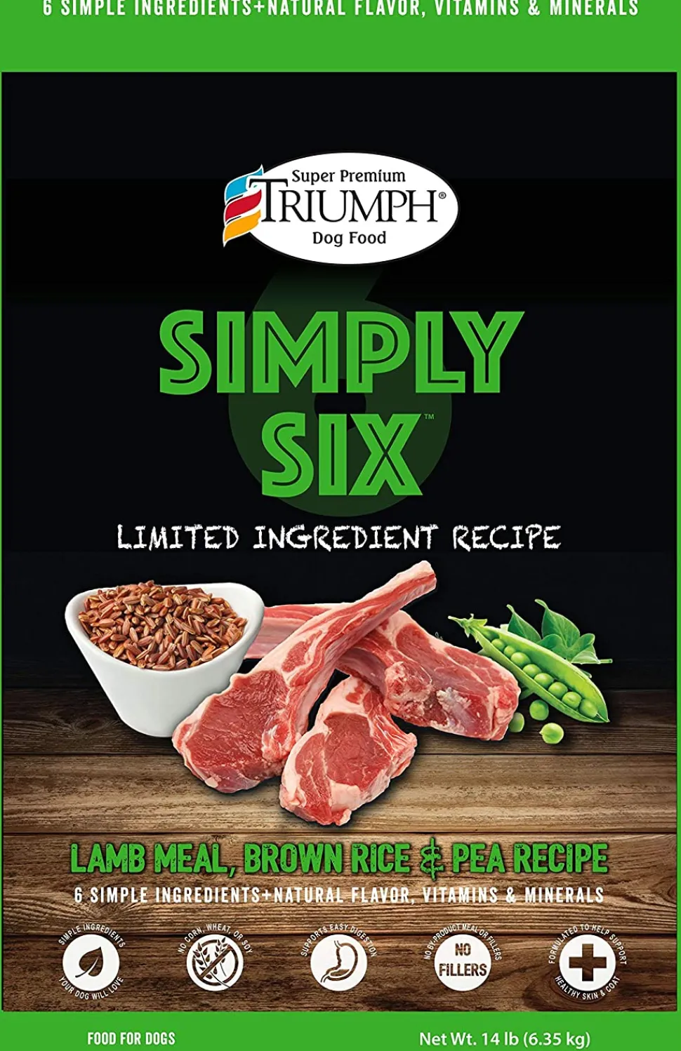 Triumph Simply Six Lamb Meal, Brown Rice & Pea Dry Dog Food - 14 lb Bag