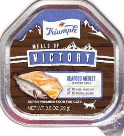 Triumph Victory Wet Cup Seafood Medley Wet Cat Food - 3.5 oz - Case of 15