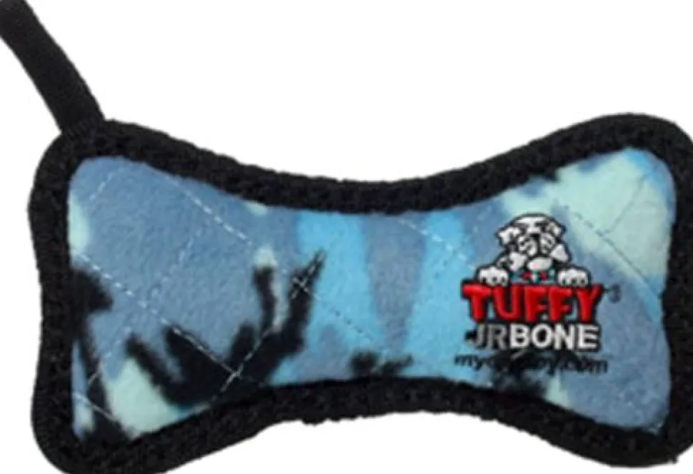 Tuffy's Junior Bone Float and Squeak Nylon and Plush Fetch Dog Toy - Camo Blue - Small