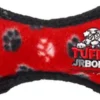 Tuffy's Junior Paw-Patterned Bone Float and Squeak Nylon and Plush Fetch Dog Toy - Red - Small