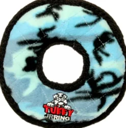 Tuffy's Junior Ring Camo-Patterned Float and Squeak Nylon and Plush Fetch Dog Toy - Blue Camo - Small