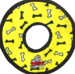 Tuffy's No Stuffing Bone-Patterned Ultra Ring Float and Squeak Nylon and Plush Fetch Dog Toy - Yellow
