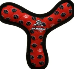 Tuffy's Ultimate Boomerang Paw-Patterned Float and Squeak Nylon and Plush Fetch Dog Toy - Red