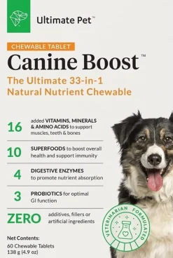 Ultimate Pet Nutrition Canine Boost Tablets Instant Nutrition Booster Dog Supplements - 60 Count