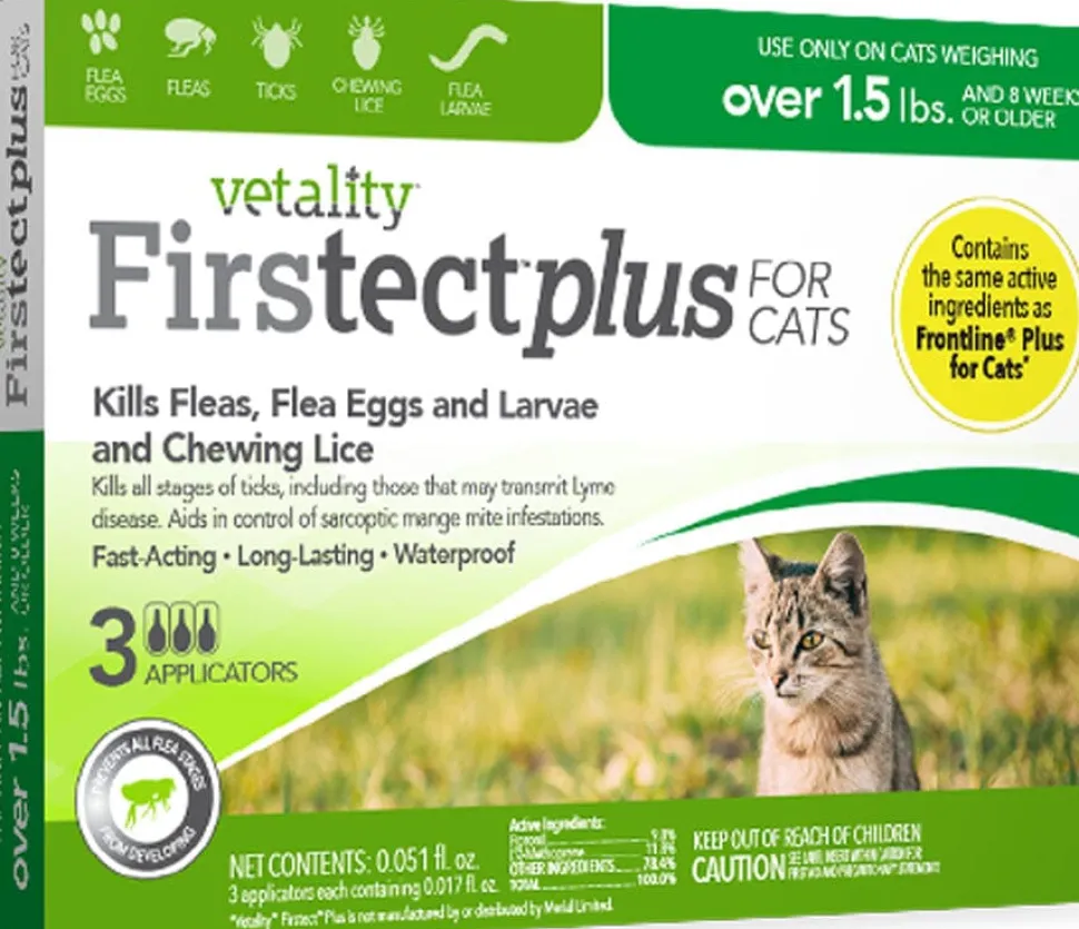 Vetality Firstect Plus Topical Flea and Tick for Cats - Under 1.5 Lbs