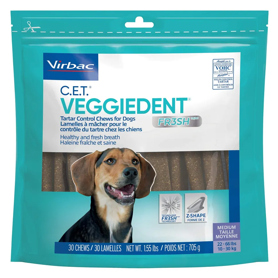 Virbac Veggiedent Fresh Technology Dental Dog Chews - 30 Count