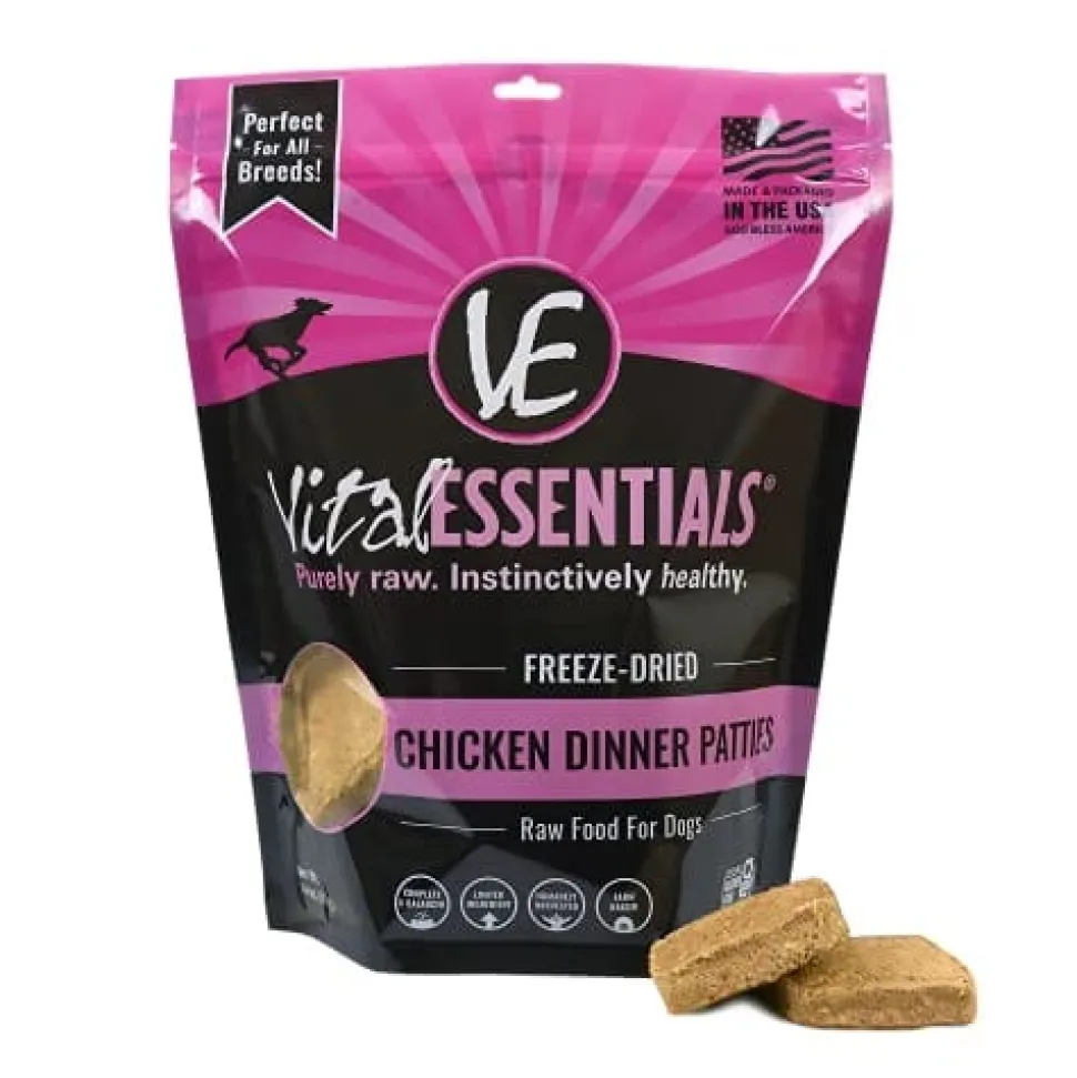 Vital Essentials Chicken Dinner Patties Freeze-Dried Dog Food - 14 Oz