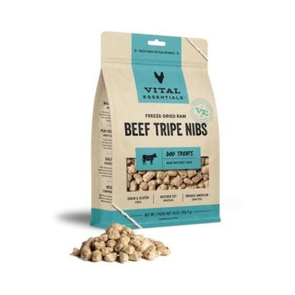 Vital Essential's Grain-Free Beef Tripe Nibs Freeze-Dried Dog Treats or Food - 14 Oz