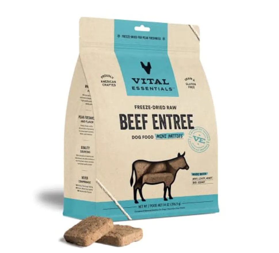 Vital Essential's Grain-Free Beef Entrée Mini Patties Freeze-Dried Dog Food - 14 Oz