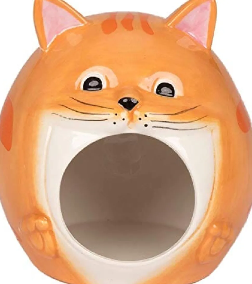 Ware Tabby Cat Hamster Hideout Ceramic Small Animal Hideaway -