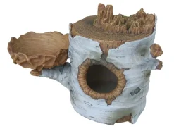 Weco Products Wecorama Sleepy Hollows Birch Den Lodge Terrarium Ornament with Feeder - Brown and Silver
