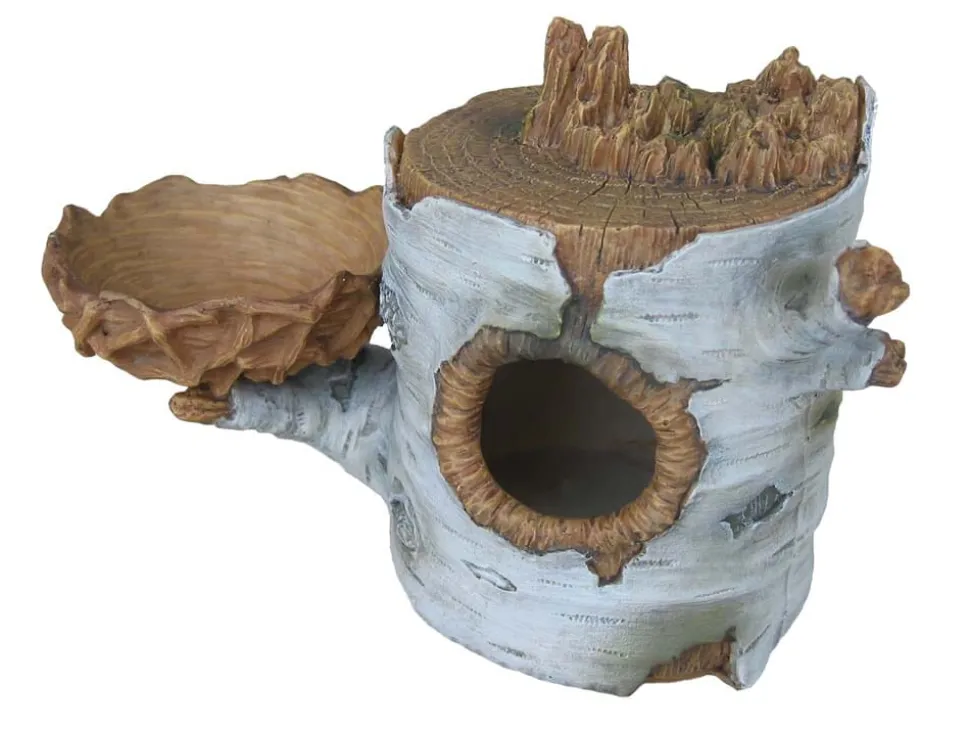 Weco Products Wecorama Sleepy Hollows Birch Den Lodge Terrarium Ornament with Feeder - Brown and Silver