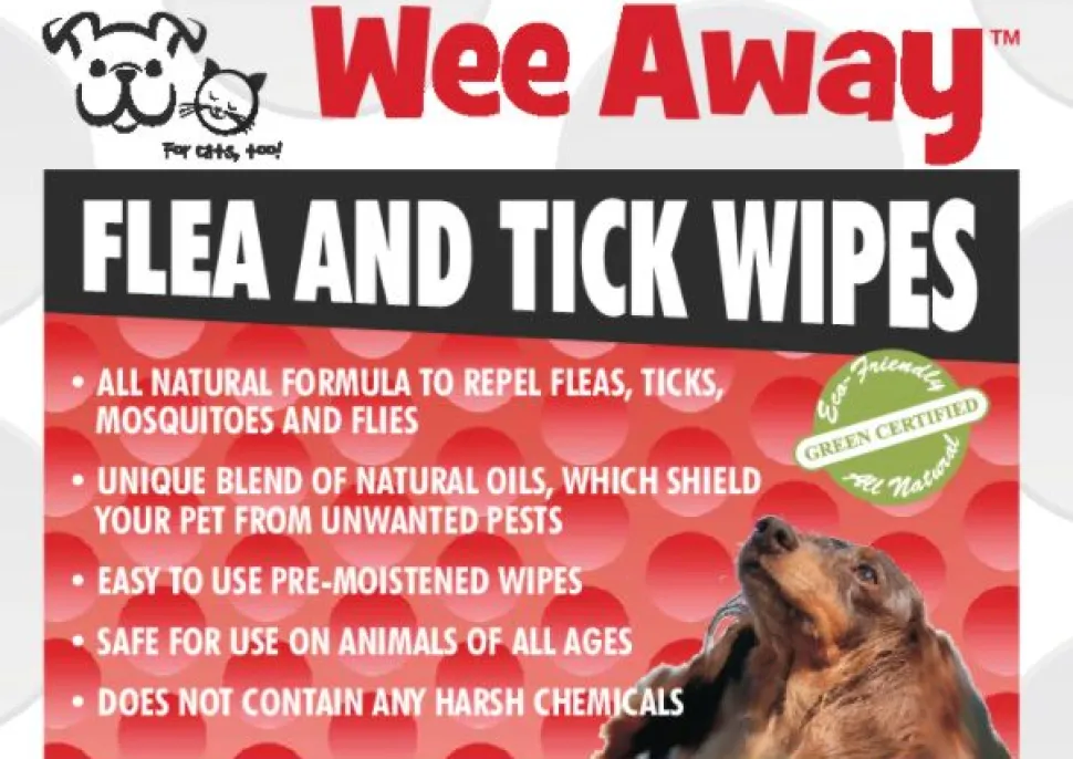 Wee Away Flea and Tick Wipes - Mini Size Cat and Dog Wipes - 10 wipes per pack - 10 packs