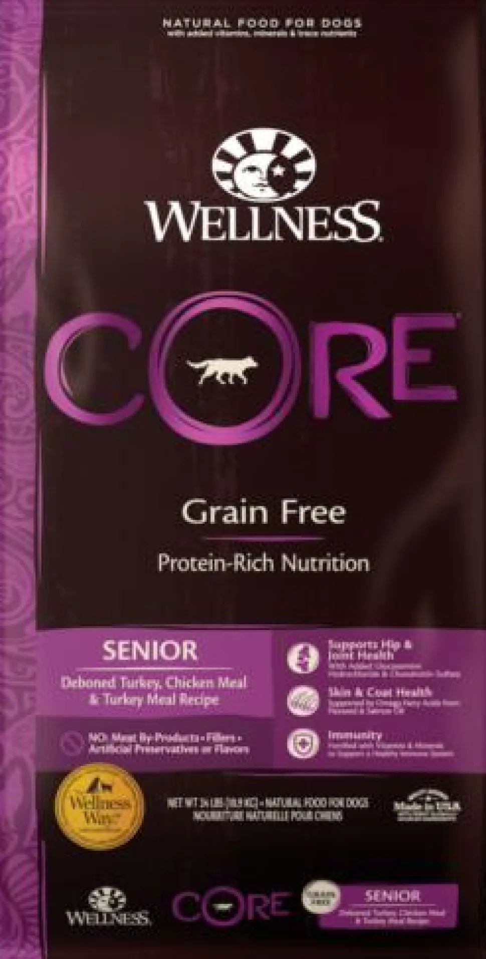 Wellness Core Grain-Free High-Protein Deboned Turkey and Chicken Senior Dog Adult Dry Dog Food - 24 Lbs