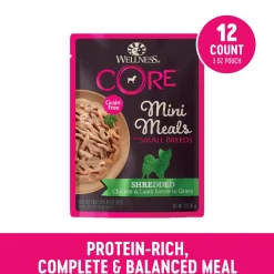 Wellness Core Mini Meals Grain-Free Shredded Chicken and Lamb in Gravy Entrée Small-Breed Adult Wet Dog Food Pouch - 3 Oz - Case of 12