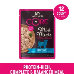 Wellness Core Mini Meals Chunky Chicken and Tuna in Gravy Small-Breed Wet Dog Food Pouch - Variety Pack - 3 Oz - Case of 12 - 2 Pack