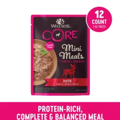 Wellness Core Mini Meals Beef and Chicken Pate Small-Breed Adult Wet Dog Food Pouch - Variety Pack - 3 Oz - Case of 12 - 2 Pack