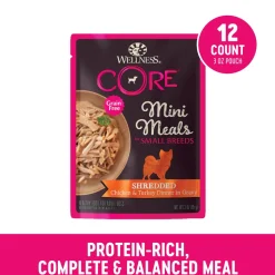 Wellness Core Mini Meals Grain-Free Shredded Chicken and Turkey in Gravy Entrée Small Breed Adult Wet Dog Food Pouch - 3 Oz - Case of 12