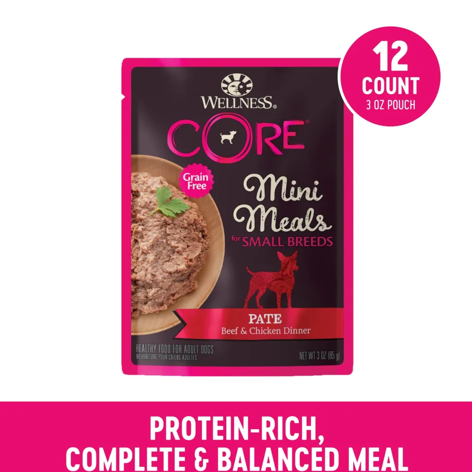 Wellness Core Mini Meals Grain-Free Chicken Pate Entrée Small-Breed Adult Wet Dog Food Pouch - 3 Oz - Case of 12