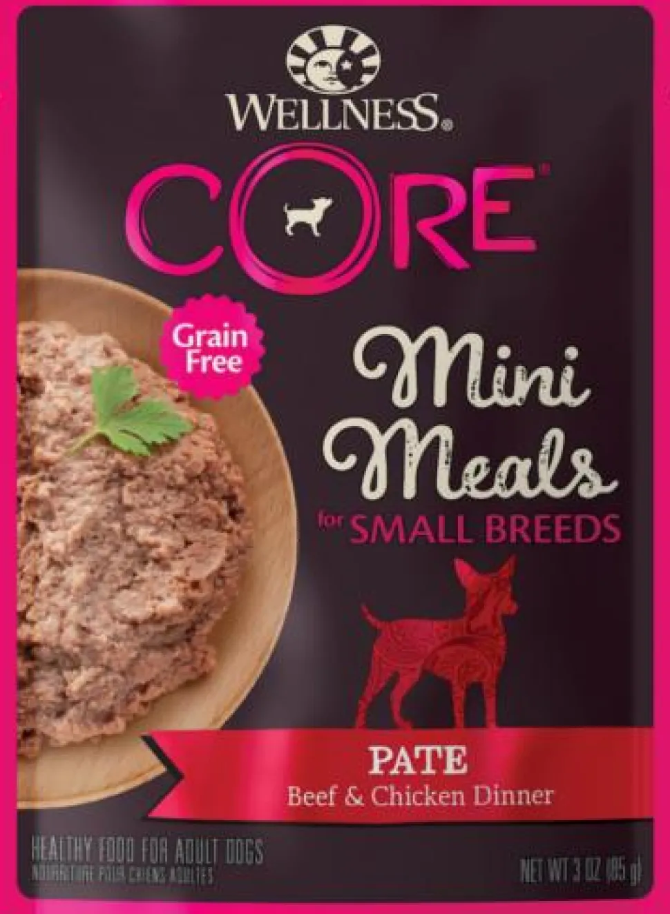 Wellness Core Mini Meals Grain-Free Beef and Chicken Pate Small-Breed Adult Wet Dog Food Pouch - 3 Oz - Case of 12
