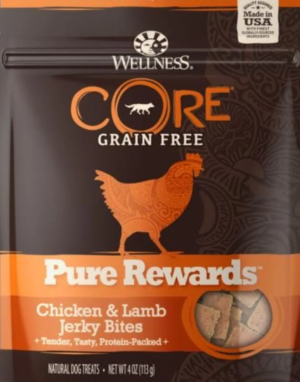 Wellness CORE Natural Grain Free Pure Rewards Chicken and Lamb Recipe Jerky Bites Dog Treats