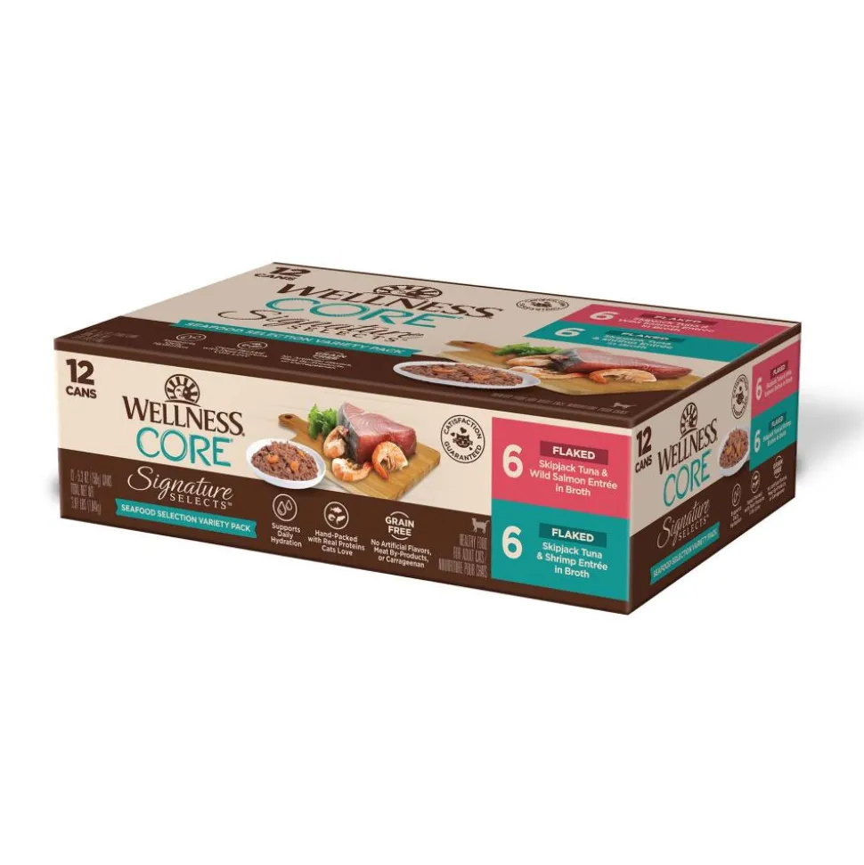 Wellness Core Seafood Signature Selection Grain-Free Tuna Salmon and Shrimp Canned Cat Food - Variety Pack - 5.3 Oz - Case of 12 - 2 Pack
