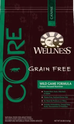 Wellness Core Wild Game Grain-Free High-Protein Duck Lamb Wild Boar and Rabbit Adult Dry Dog Food - 22 Lbs