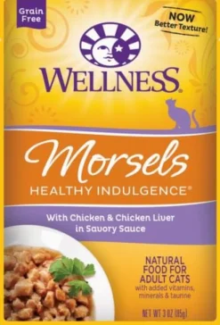 Wellness Healthy Indulgence Natural Grain Free Morsels with Chicken and Chicken Liver in Savory Sauce Cat Food Pouch