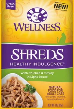 Wellness Healthy Indulgence Shreds Chicken and Turkey in Light Sauce Adult Wet Cat Food Pouch - 3 Oz - Case of 24