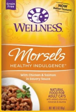 Wellness Healthy Indulgence Natural Grain Free Morsels with Chicken and Salmon in Savory Sauce Cat Food Pouch