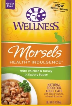 Wellness Healthy Indulgence Natural Grain Free Morsels with Chicken and Turkey in Savory Sauce Cat Food Pouch
