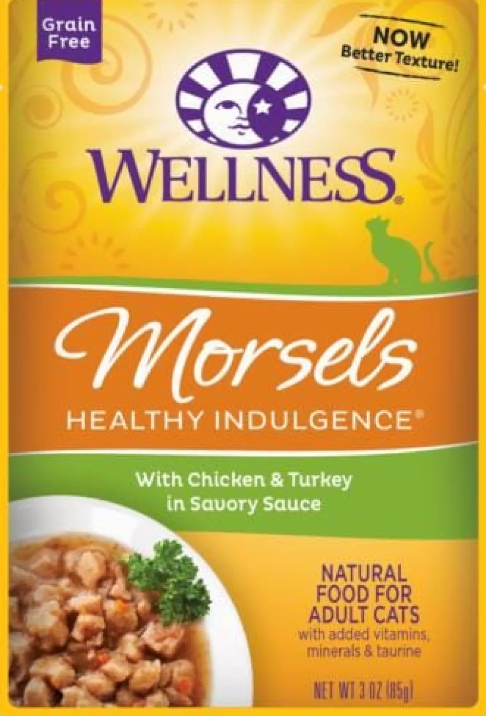 Wellness Healthy Indulgence Natural Grain Free Morsels with Chicken and Turkey in Savory Sauce Cat Food Pouch