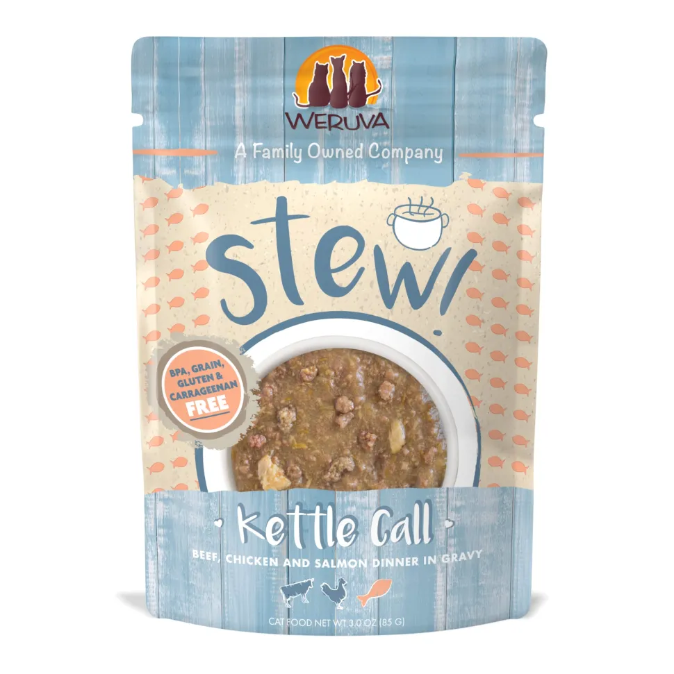 Weruva Cat Stew Kettle Call Beef Chicken and Salmon Wet Cat Food - 3 Oz Pouch - Case of 12