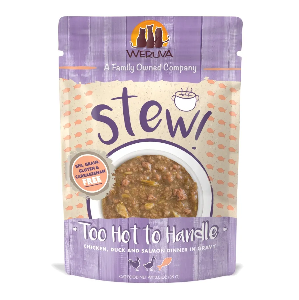 Weruva Cat Stew Too-Hot-to-Handle Chicken Duck and Salmon Wet Cat Food - 3 Oz Pouch - Case of 12