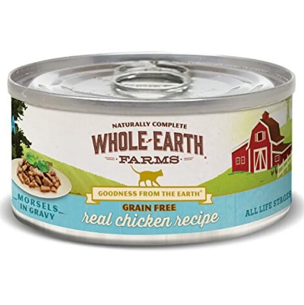 Whole Earth Farms Grain-Free Chicken Morsels in Gravy Recipe Canned Cat Food - 5 oz Cans - Case of 24