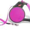 Wigzi Gel Handle Gripped Tape Retractable Nylon Dog Leash - Pink - Medium - Up to 16 Feet