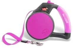 Wigzi Gel Handle Gripped Tape Retractable Nylon Dog Leash - Pink - Medium - Up to 16 Feet