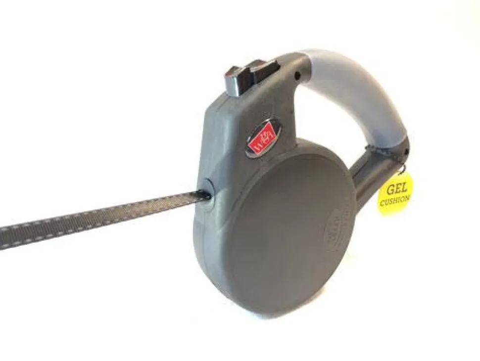 Wigzi Gel Handle Gripped Tape Retractable Nylon Dog Leash - Black - Medium - Up to 16 Feet