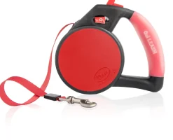 Wigzi Gel Handle Gripped Tape Retractable Nylon Dog Leash - Red - Small - Up to 16 Feet