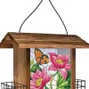 Wild Wings Stained Glass and Wooden Hopper Wild Bird Feeder Feeder with Suet Cages - Brown - 3.1 Qt Cap