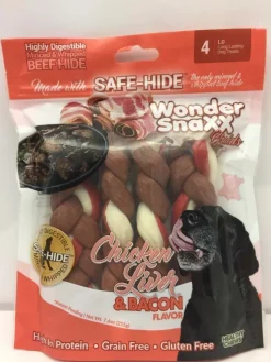 Wonder SnaXX Braids Dog Treats Chicken Liver & Bacon - 7.6 Oz - Large - 4 Count