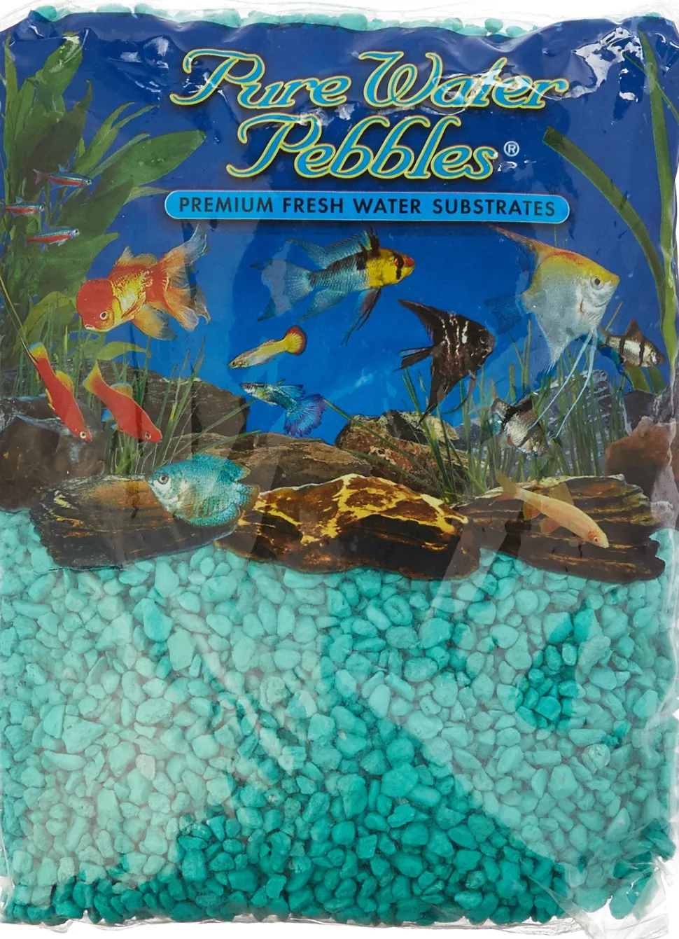 World Wide Imports Pure Water Pebbles for Freshwater Aquarium - Turquise - 5 Lbs - Case of 6