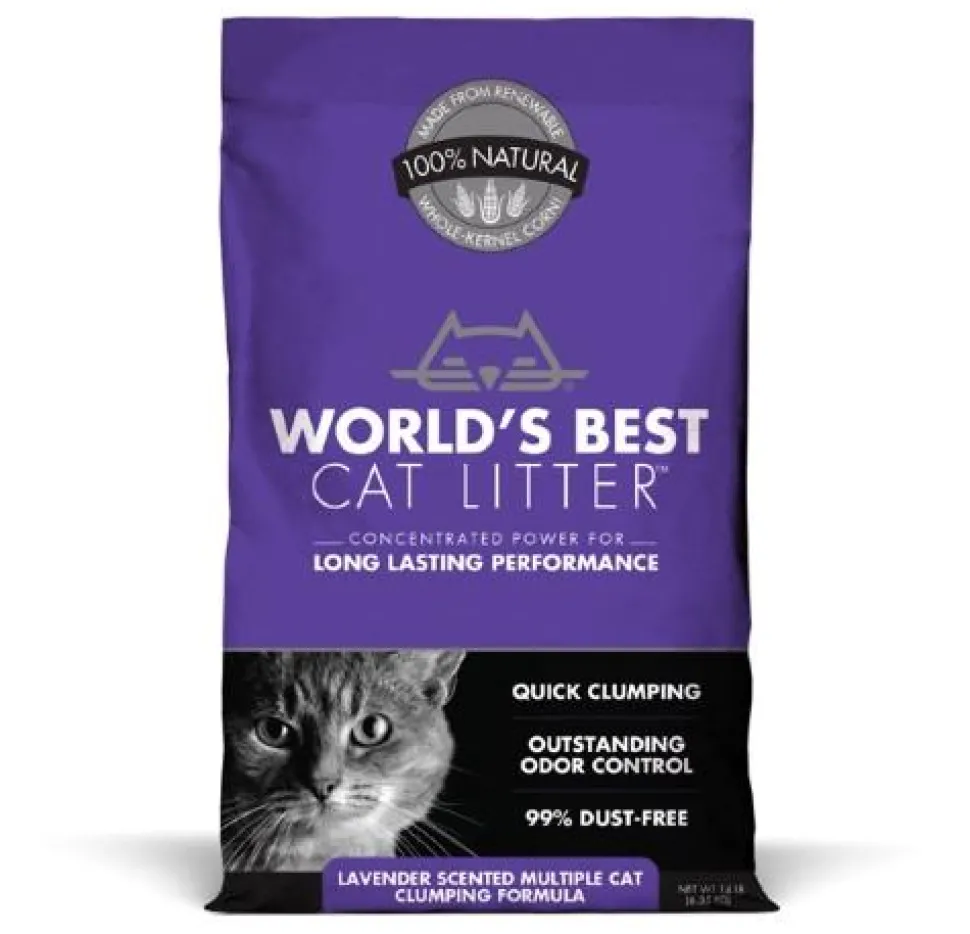 World's Best Cat Litter Purple Bag Multiple Cat Clumping Cat Litter - Lavender - 14 lb Bag - Case of 3